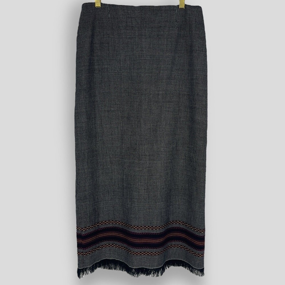 Vintage Simply Russell Midi Skirt Womens Straight Aztec Bohemian Frayed Hem 10